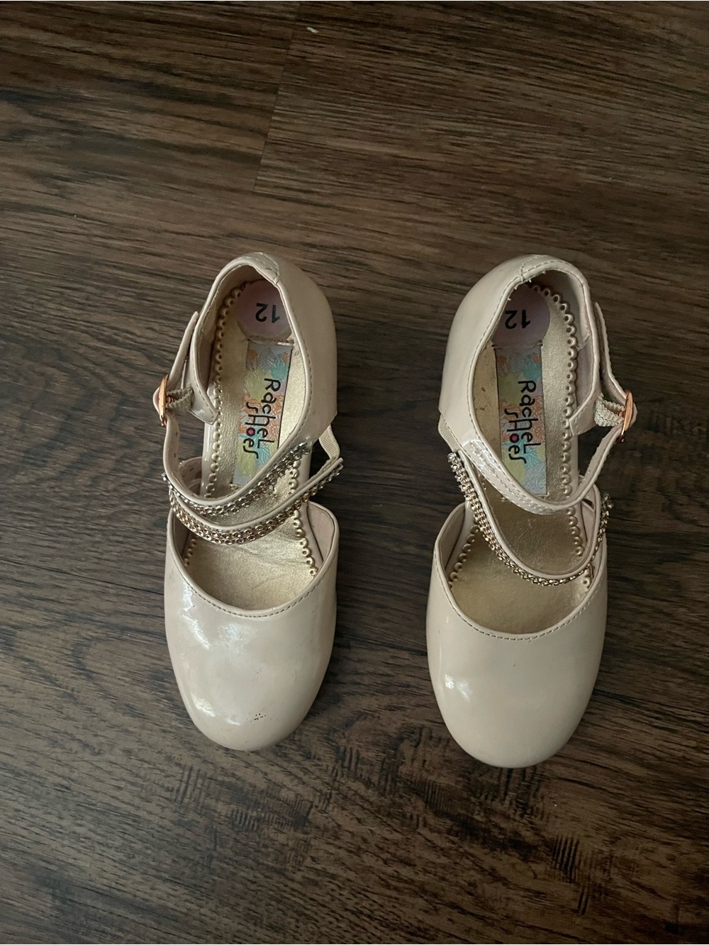 Rachel Cream Patent Mary Janes with Decorative Chain Straps